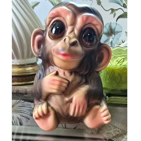 Super Cute  Ceramic Vintage Monkey Bank-Missing Stopper - Picture 1 of 12
